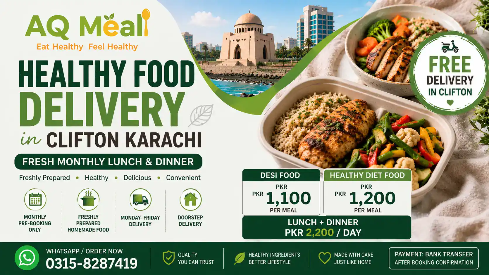 Healthy Food Delivery in Clifton Karachi – Fresh Monthly Lunch & Dinner