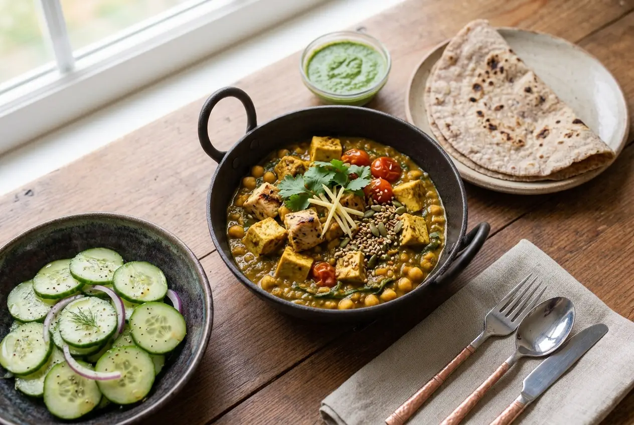 Diet dinner Clifton Karachi with high protein curry buckwheat roti and cucumber salad